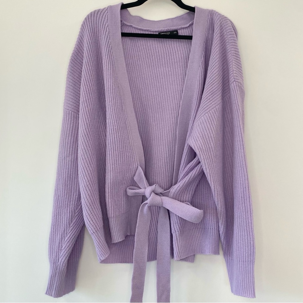 Shein Curve Purple Cardigan with Tie Belt Size 2XL